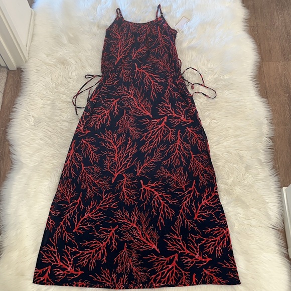 NWT Michael Kors 'Latana' Cotton Cover-Up Maxi Dress ~ in Navy and Coral Red - Picture 1 of 16